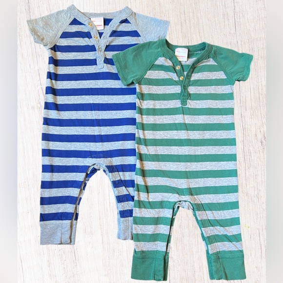 Hanna Andersson Other - 2 Hanna Andersson Baby Coveralls 6-12M Blue Green Stripes